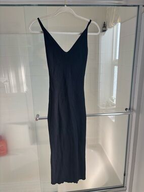 Princess Polly Black Ribbed V-Neck Slip Dress